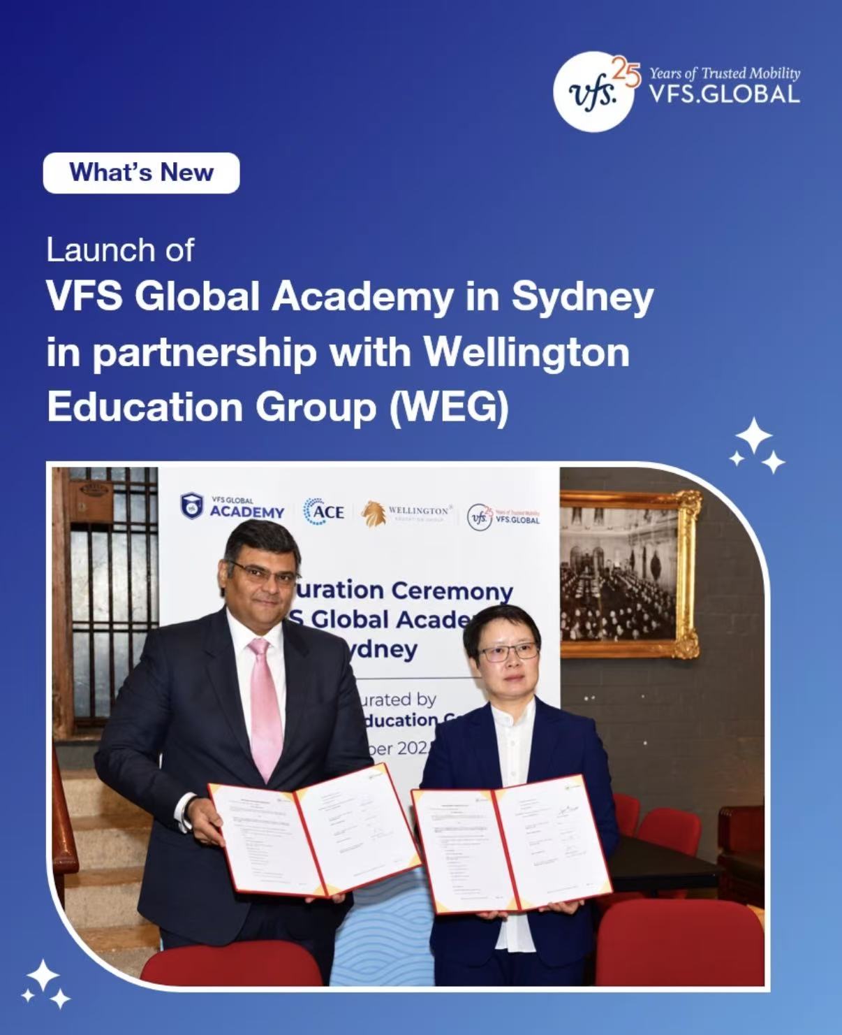 Wellington Education Group and VFS Global representatives at the Sydney partnership signing